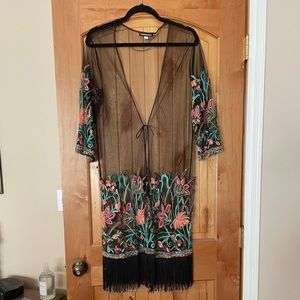 Sheer embroidered duster, beach cover up.